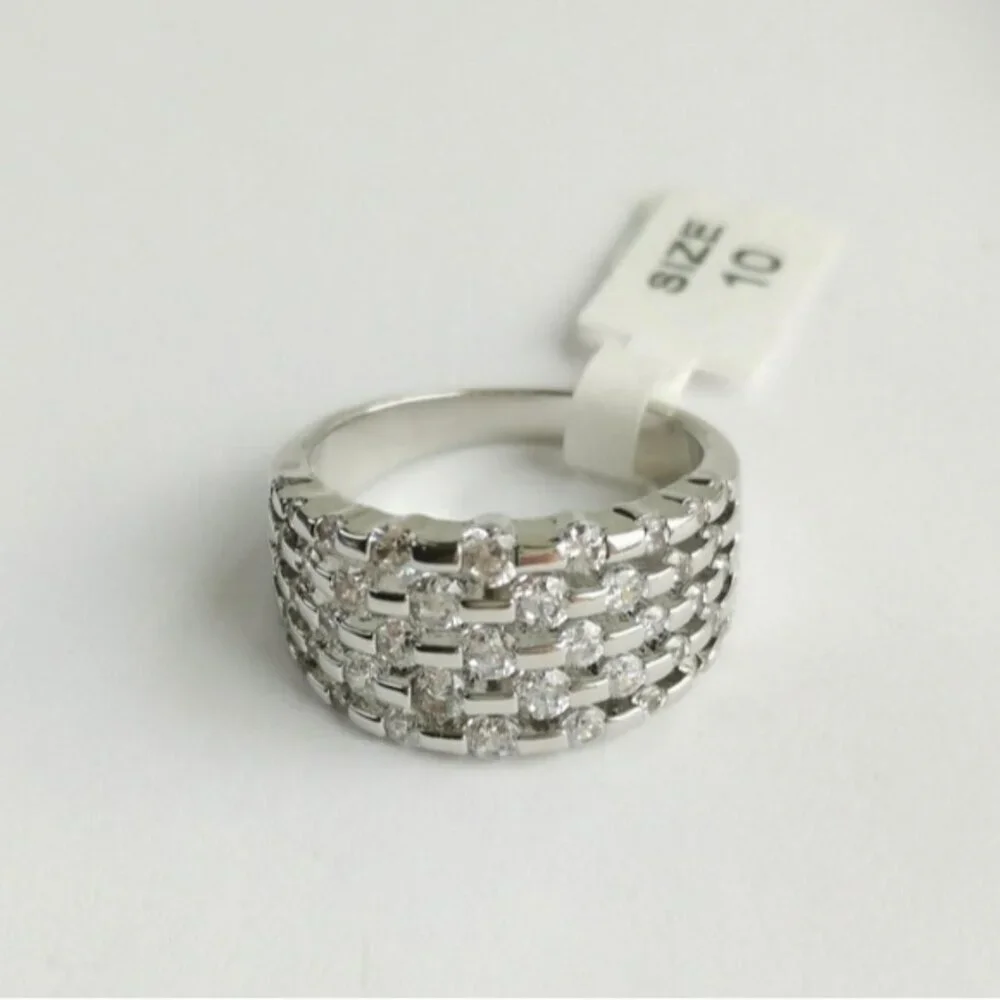 CZ Multi Row dome ring in 14k Gold Overlay Size 10